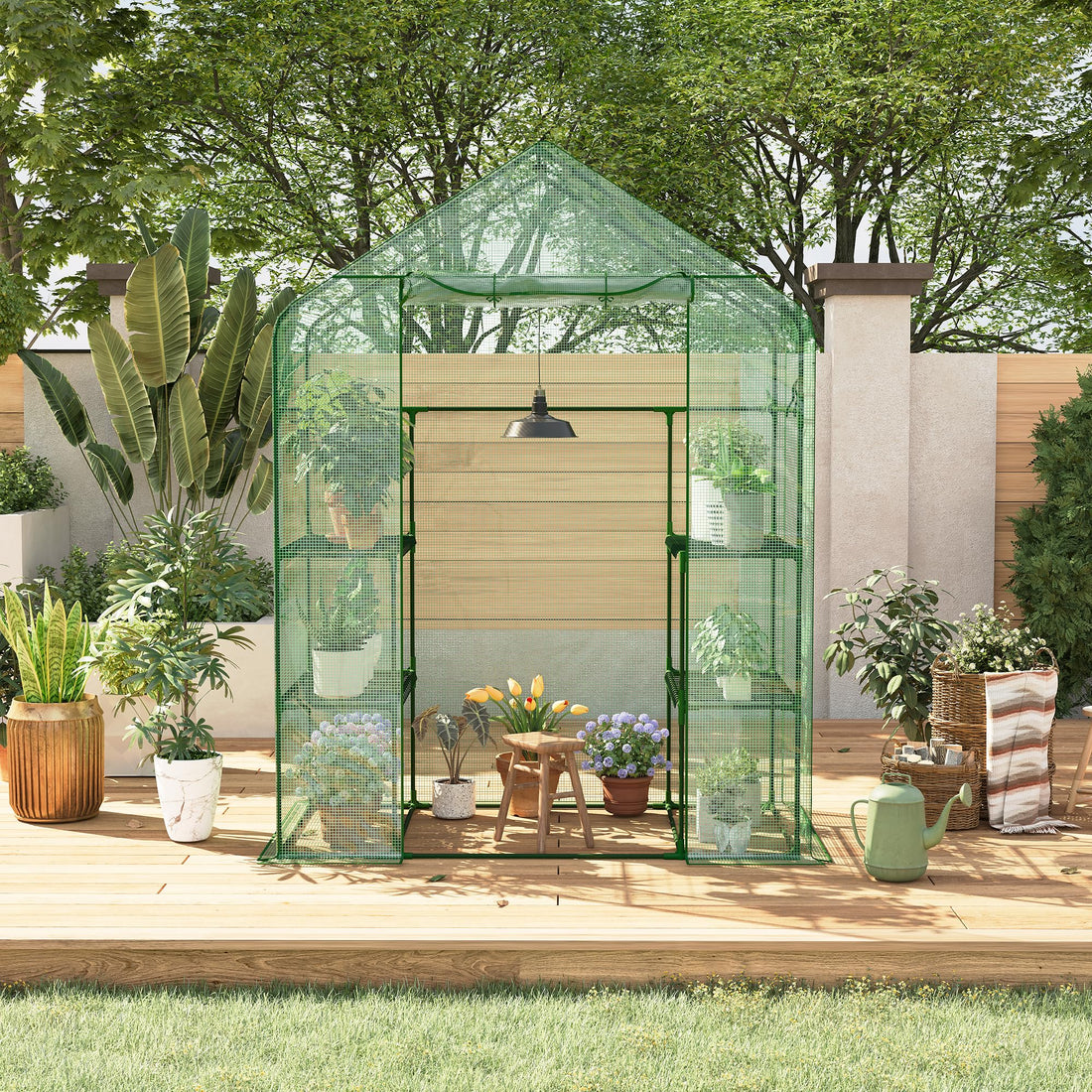 Serra portatile Garvee 57x57x76'' con copertura in PE spessa, telaio robusto per giardino e balcone, verde resistente alle intemperie