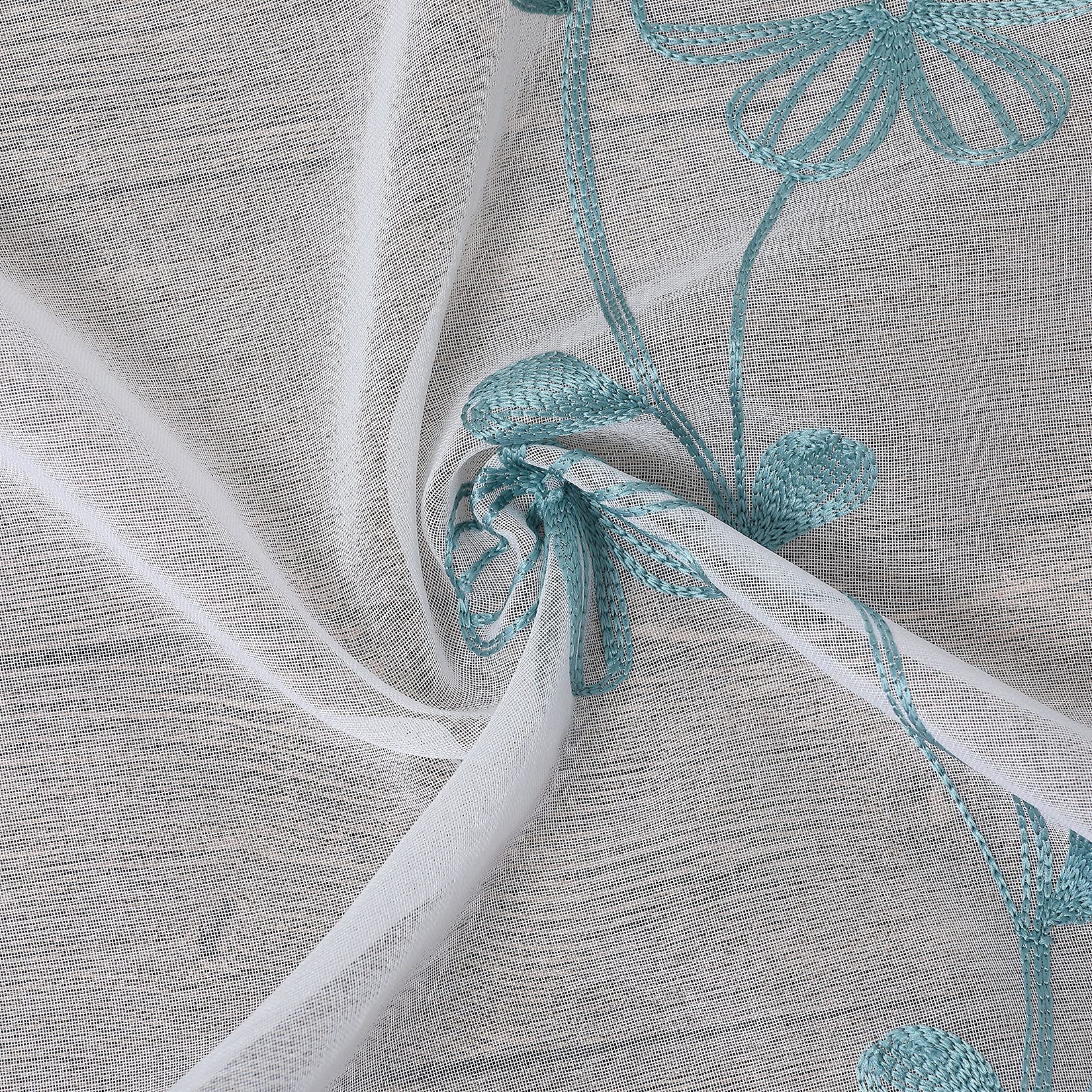 Tende trasparenti Garvee bianche con ricamo turchese per cucina e soggiorno, 2 pannelli, 26"x45", poliestere, motivo floreale