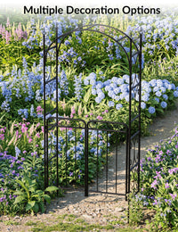 Arco da giardino Garvee da 8 piedi con cancello, metallo pesante, resistente alle intemperie, nero, per matrimoni e giardino, struttura a traliccio