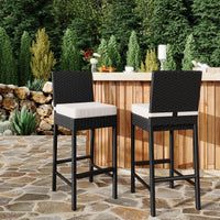 Set di 2 sgabelli da bar per esterni in vimini Garvee - Ergonomici e resistenti alle intemperie - Struttura in rattan PE e acciaio - Altezza seduta 28" - Per giardino e patio - Nero