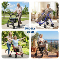 Garvee Andador Pieghevole 4 Ruote con Sedile e Freni Doppio Supporto e Carrello per Acquisti Altezza Regolabile 80,5-91 cm Blu