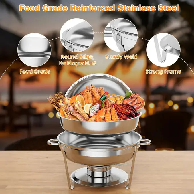 Garvee Set Buffet 2 Pezzi 5QT Riscaldatori Cibo in Acciaio Inox per Catering e Feste, Capacità Generosa, Montaggio Facile, Argento