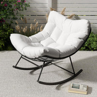 Garvee Poltrona a Dondolo Papasan Oversize Bianca Portata 175kg con Spesso Cuscino per Giardino e Balcone