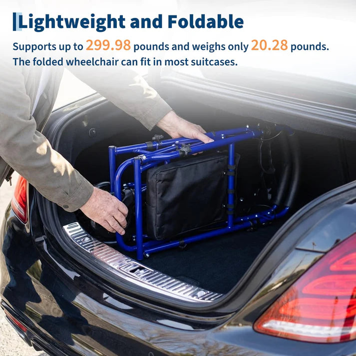 Garvee Andador Pieghevole 4 Ruote con Sedile e Freni Doppio Supporto e Carrello per Acquisti Altezza Regolabile 80,5-91 cm Blu