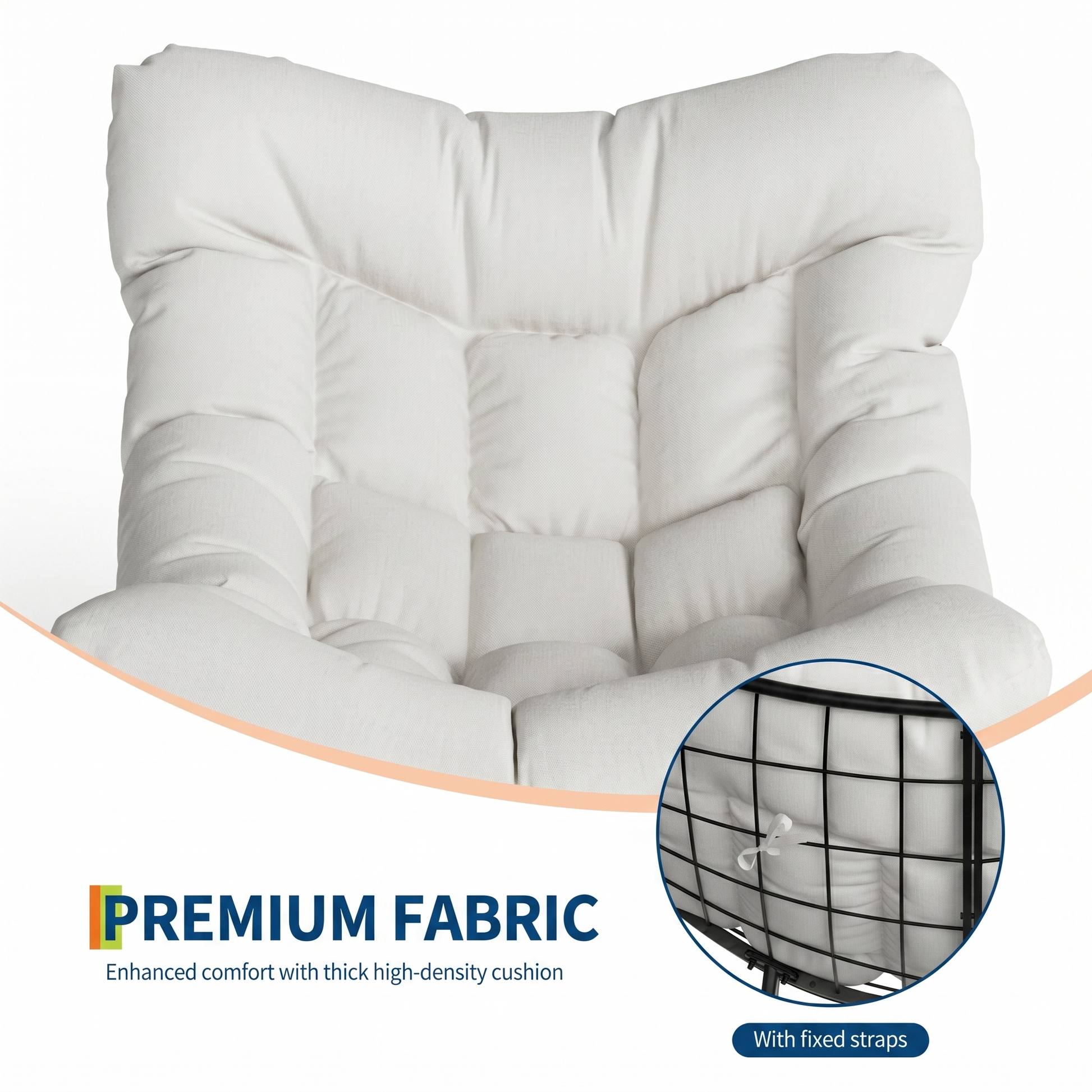 Garvee Poltrona a Dondolo Papasan Oversize Bianca Portata 175kg con Spesso Cuscino per Giardino e Balcone