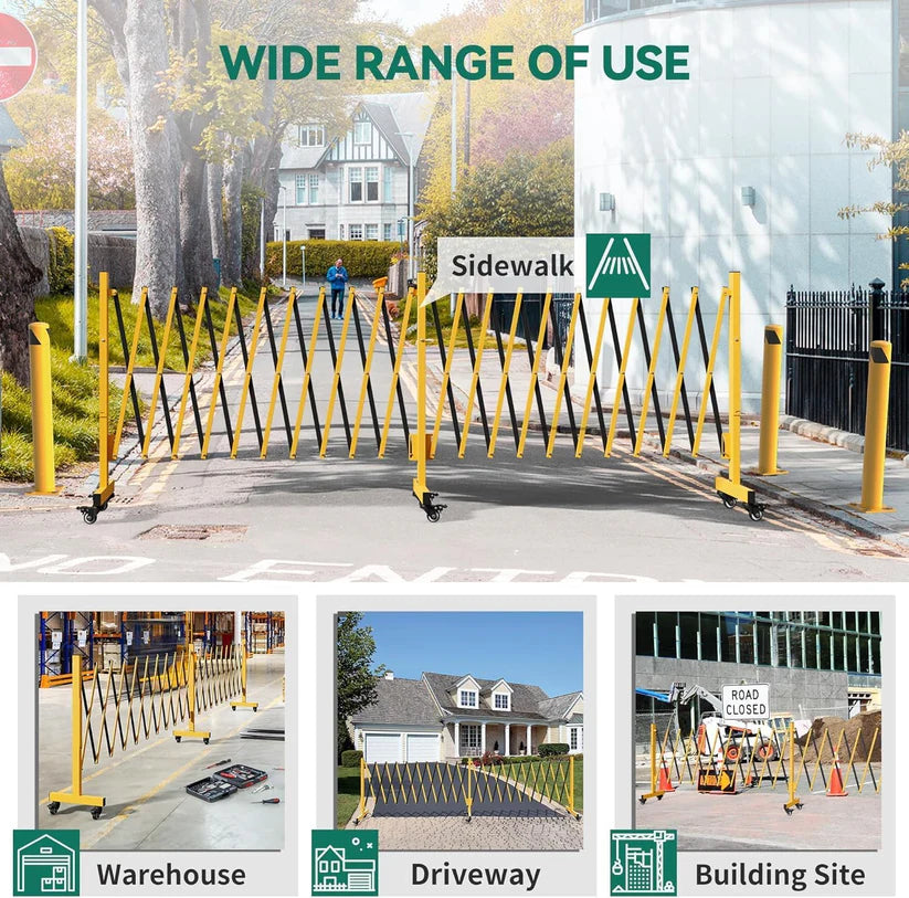Garvee Barriera di Sicurezza Estensibile in Acciaio, Doppia Pieghevole, Ruote 360° con Freni, Resistente alla Corrosione, per Interno ed Esterno, 5,18 m x 1,03 m