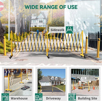 Garvee Barriera di Sicurezza Estensibile in Acciaio, Doppia Pieghevole, Ruote 360° con Freni, Resistente alla Corrosione, per Interno ed Esterno, 5,18 m x 1,03 m