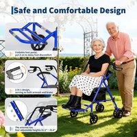 Garvee Andador Pieghevole 4 Ruote con Sedile e Freni Doppio Supporto e Carrello per Acquisti Altezza Regolabile 80,5-91 cm Blu