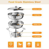 Set Buffet Garvee 4 Pezzi 5QT Acciaio Inox Scaldavivande con Coperchio e Telaio per Catering e Feste Argento