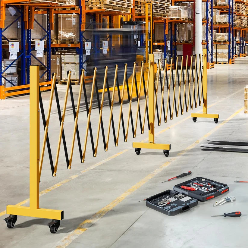 Garvee Barriera di Sicurezza Estensibile in Acciaio, Doppia Pieghevole, Ruote 360° con Freni, Resistente alla Corrosione, per Interno ed Esterno, 5,18 m x 1,03 m