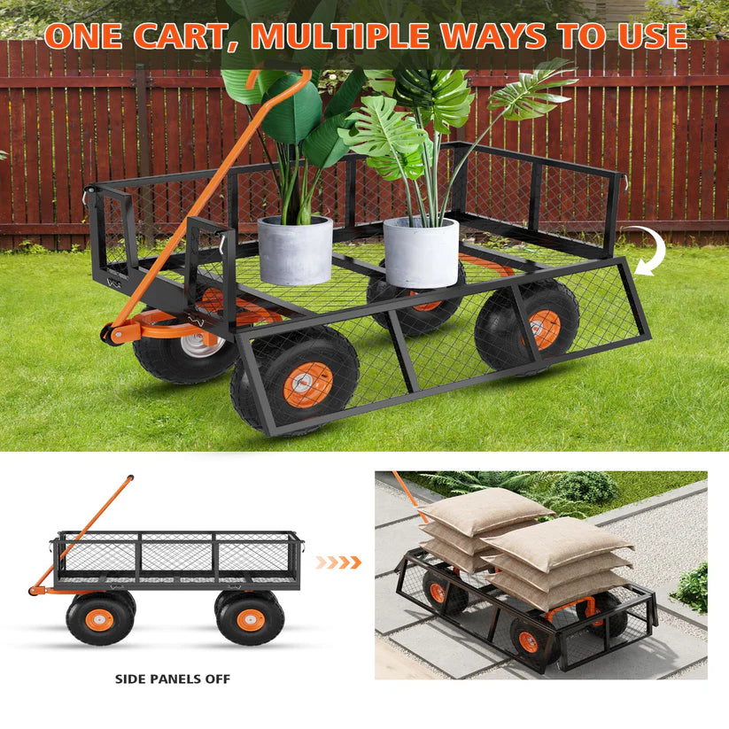 Garvee Carrello da Giardino in Acciaio Verde 227kg Resistente alle Intemperie con Pneumatici da 25cm e Traino 3 in 1