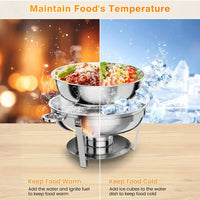 Set Buffet Garvee 4 Pezzi 5QT Acciaio Inox Scaldavivande con Coperchio e Telaio per Catering e Feste Argento