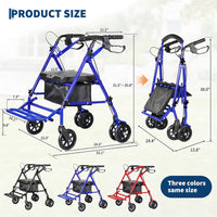Garvee Andador Pieghevole 4 Ruote con Sedile e Freni Doppio Supporto e Carrello per Acquisti Altezza Regolabile 80,5-91 cm Blu