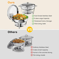 Set Buffet Garvee 4 Pezzi 5QT Acciaio Inox Scaldavivande con Coperchio e Telaio per Catering e Feste Argento