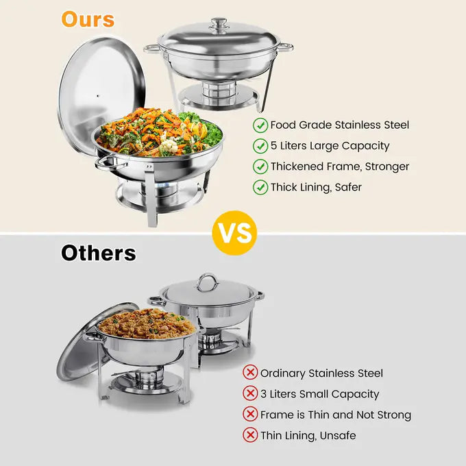 Garvee Set Buffet 2 Pezzi 5QT Riscaldatori Cibo in Acciaio Inox per Catering e Feste, Capacità Generosa, Montaggio Facile, Argento