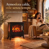 Garvee Camino Elettrico a Pavimento 1850 W, Vista Panoramica su 3 Lati, Effetto Fiamma LED Multicolore, Termostato Regolabile, Nero
