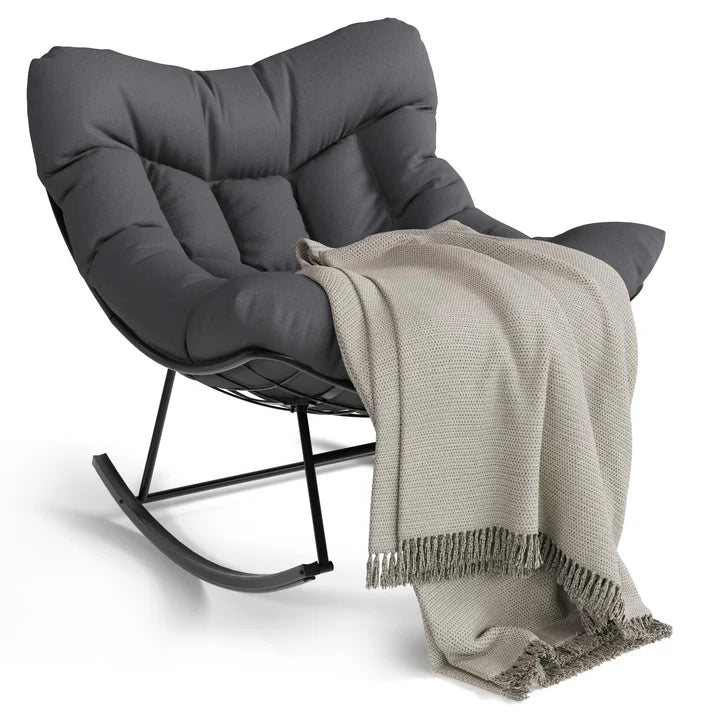 Garvee Poltrona a Dondolo Papasan Oversize Grigio Scuro Portata 175kg con Spesso Cuscino per Giardino e Balcone