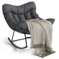 Garvee Poltrona a Dondolo Papasan Oversize Grigio Scuro Portata 175kg con Spesso Cuscino per Giardino e Balcone