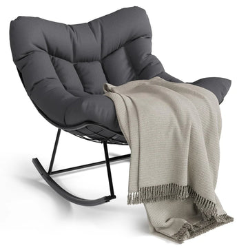 Garvee Poltrona a Dondolo Papasan Oversize Grigio Scuro Portata 175kg con Spesso Cuscino per Giardino e Balcone