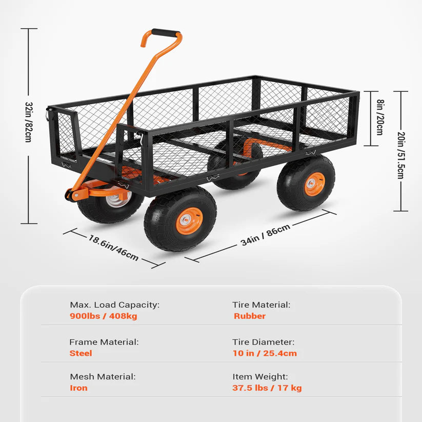 Garvee Carrello da Giardino in Acciaio Verde 408kg Resistente alle Intemperie con Pneumatici da 25cm e Traino 3 in 1
