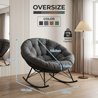 Garvee Poltrona a Dondolo Papasan Oversize Grigio Scuro Portata 175kg con Spesso Cuscino per Giardino e Balcone