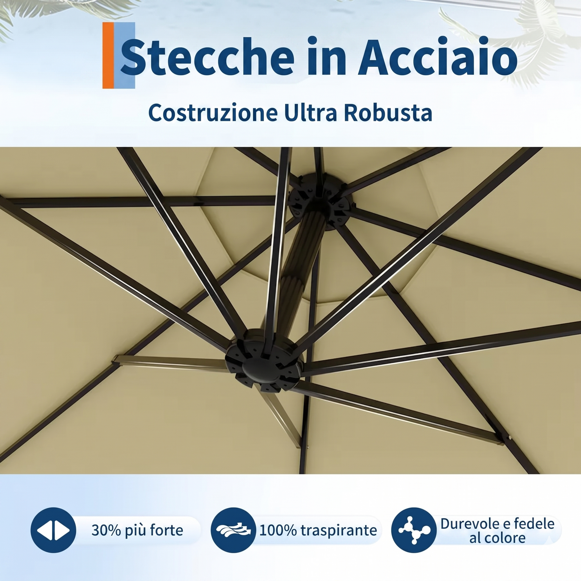 Garvee 300cm Ombrellone Decentrato a Braccio Cachi in Poliestere con Manovella e Inclinazione Protezione UV per Giardino e Terrazzo