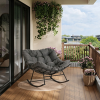 Garvee Poltrona a Dondolo Papasan Oversize Grigio Scuro Portata 175kg con Spesso Cuscino per Giardino e Balcone