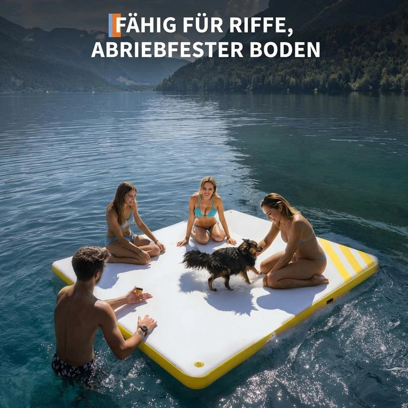 Garvee Piattaforma Gonfiabile Galleggiante 2.4x1.8 m, Superficie Antiscivolo, Scala Morbida, PVC Resistente, Ancoraggio Sicuro, Per Piscina Spiaggia Mare