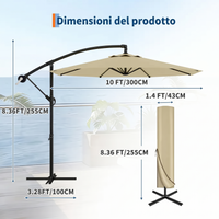 Garvee 300cm Ombrellone Decentrato a Braccio Cachi in Poliestere con Manovella e Inclinazione Protezione UV per Giardino e Terrazzo
