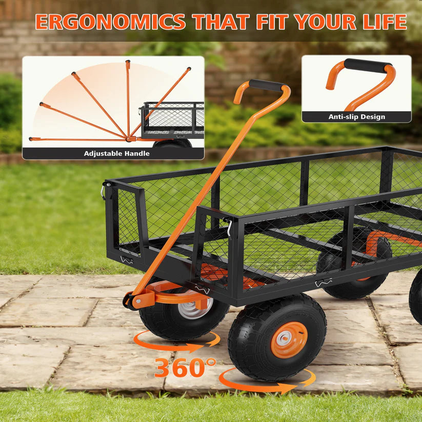 Garvee Carrello da Giardino in Acciaio Verde 408kg Resistente alle Intemperie con Pneumatici da 25cm e Traino 3 in 1