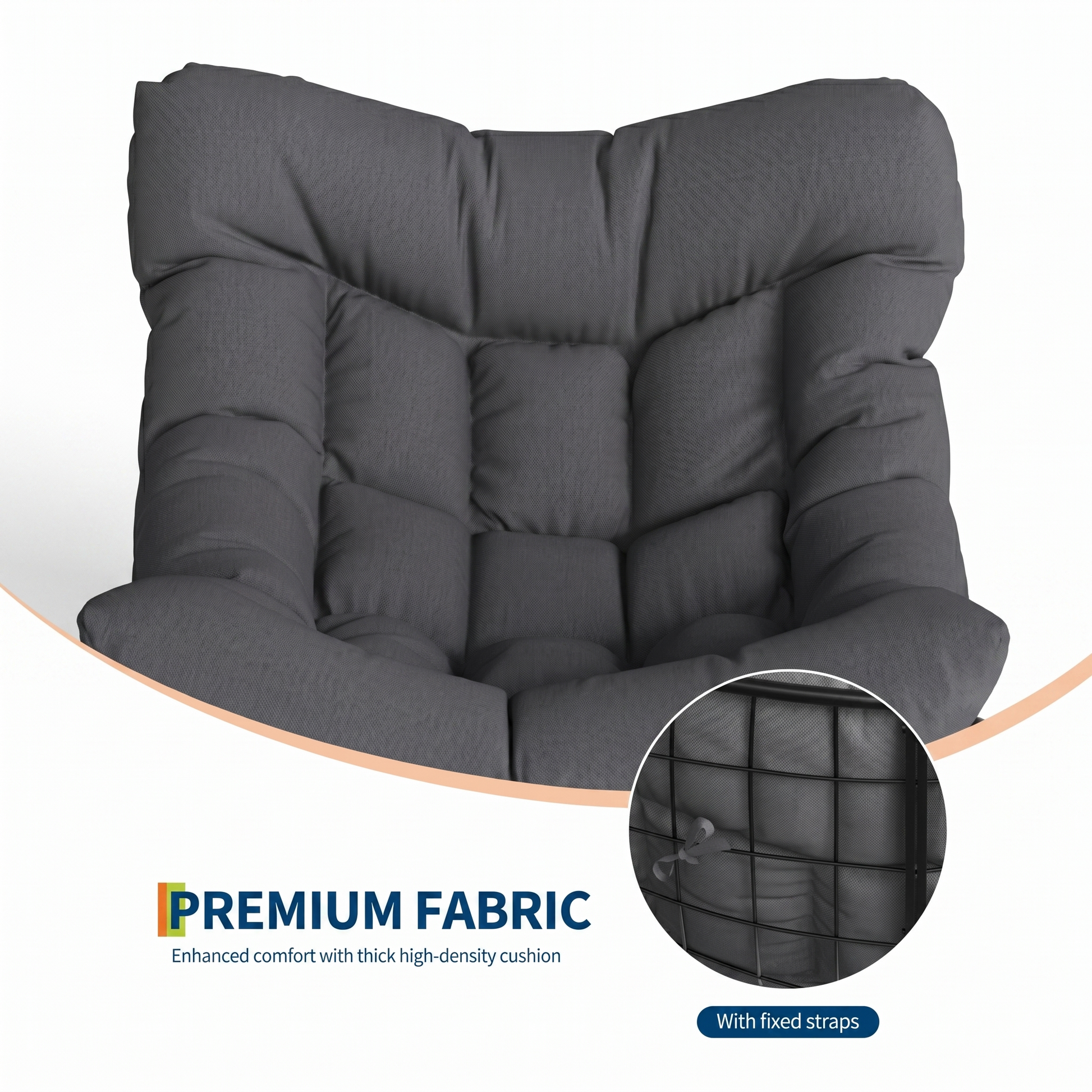 Garvee Poltrona a Dondolo Papasan Oversize Grigio Scuro Portata 175kg con Spesso Cuscino per Giardino e Balcone