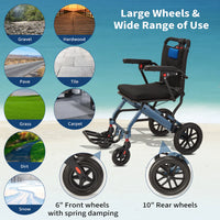 Garvee Carrozzina Pieghevole Ultraleggera da Viaggio, Sedia a Rotelle Portatile con Freno a Mano, Portata 100 kg, Ideale per Anziani e Bambini, Dimensioni Aperta 90 x 54 cm