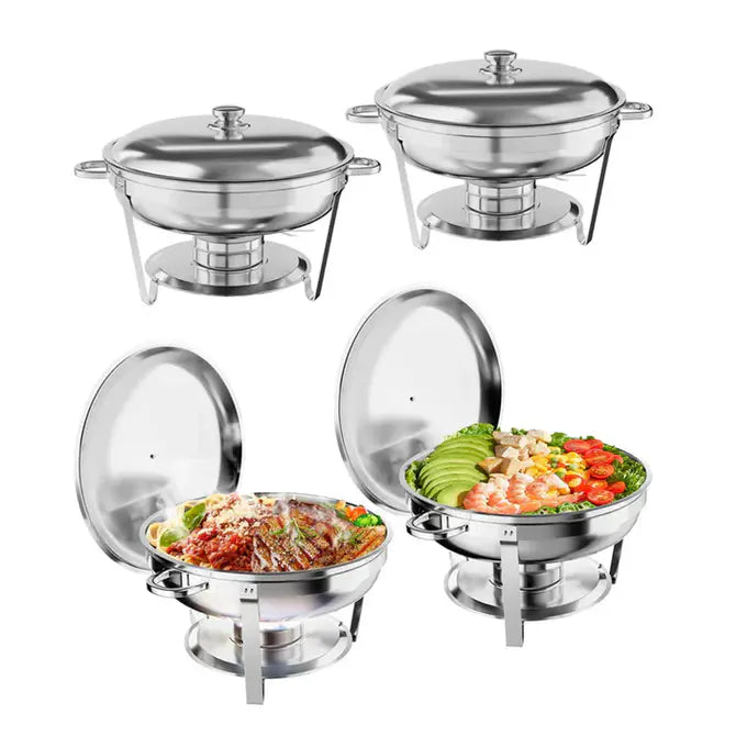 Set Buffet Garvee 4 Pezzi 5QT Acciaio Inox Scaldavivande con Coperchio e Telaio per Catering e Feste Argento