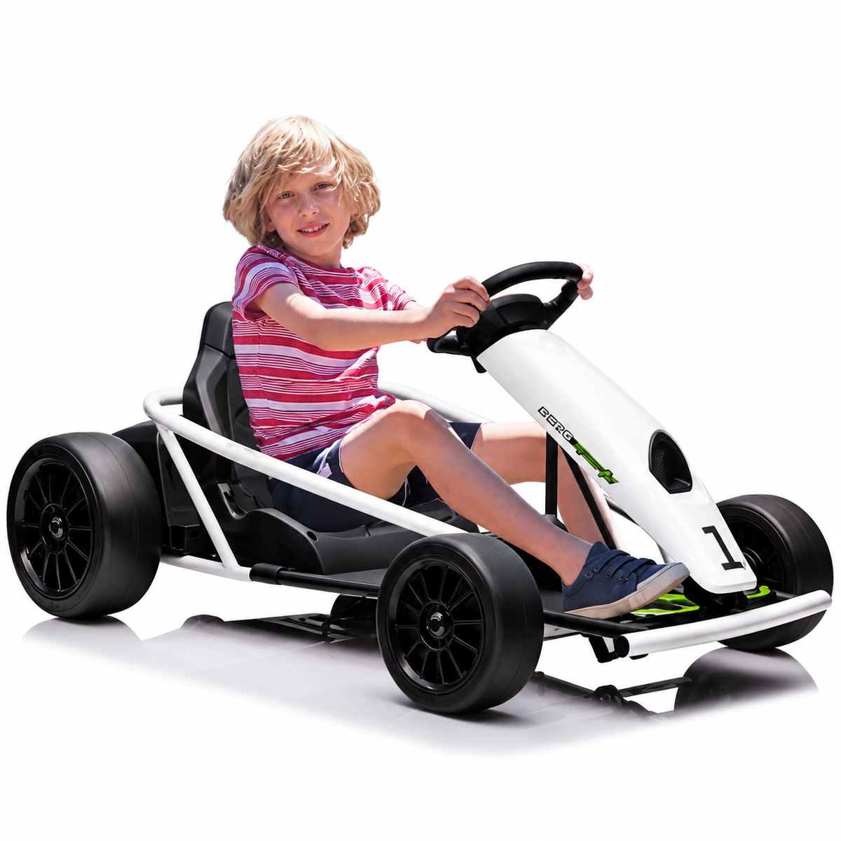 Go-Kart Elettrico Garvee 24 V, 2 Motori da 300 W, Modalità Drift, Sedile Ampio, per Bambini da 3 Anni in Su, Outdoor, Bianco