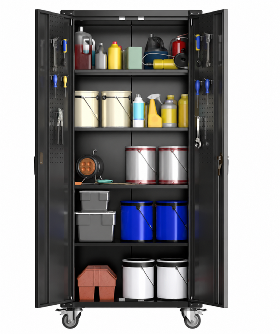 GARVEE Armadio Mobile in Acciaio Freddo 0,6 mm, 171×50×21,7 cm , Dimensione Aperta 171×50×24 cm, 2 Ante, 4 Ripiani Regolabili, 2 Pannelli Forati, Serratura