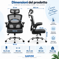 Garvee Sedia da Ufficio Ergonomica con Schienale Alto e Supporto Lombare, Mesh Traspirante, Regolabile per Casa e Gaming, Nero, Taglia Unica