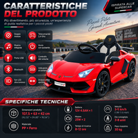 Electric Kids Car Licensed 12V Lamborghini with LED Lights and Hydraulic Doors, Powerful Dual Motors, Safe Material, Remote Control, Music Player, Ages 3-8, Indoor and Outdoor Ride