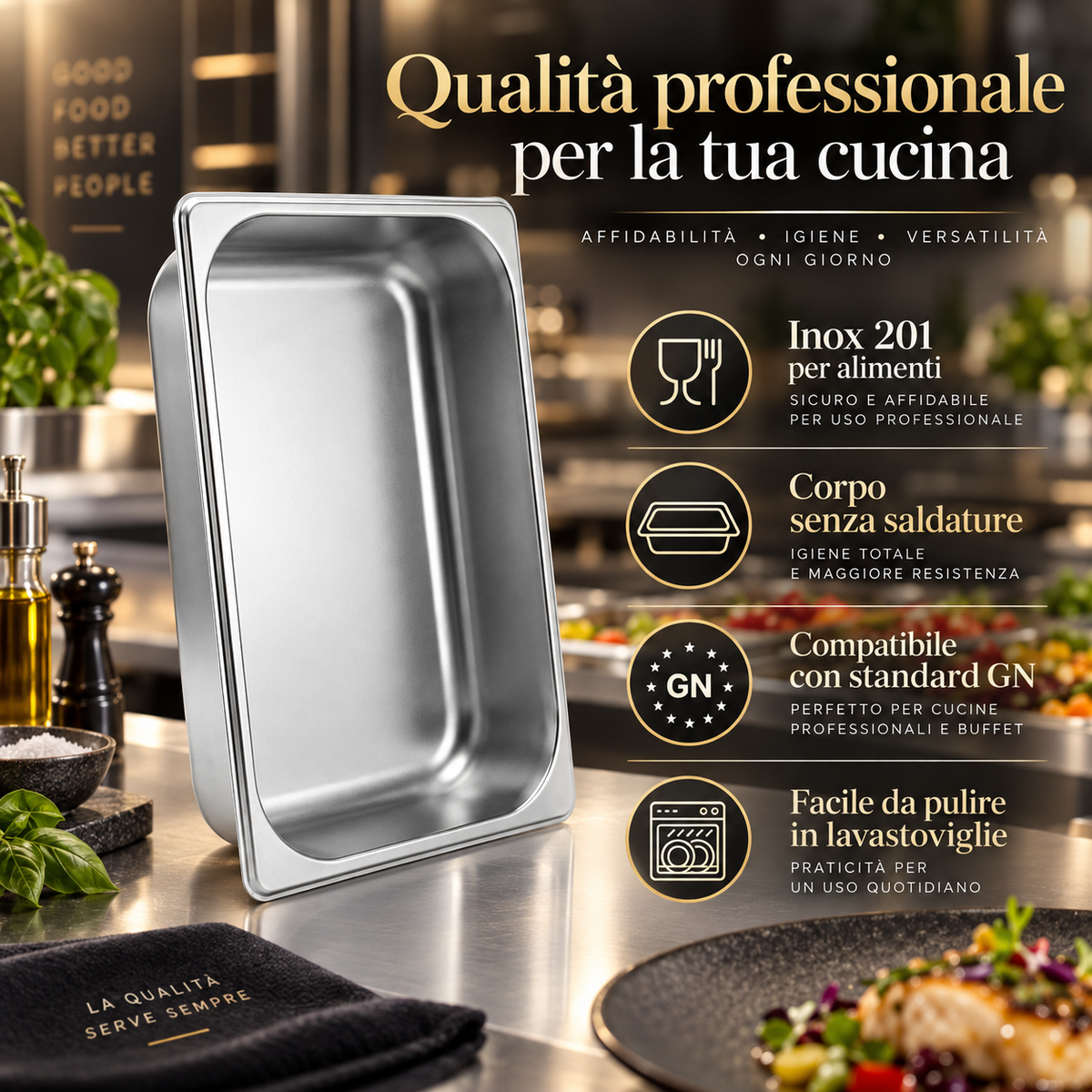 GARVEE Piatto Multifunzione in Acciaio Inox 201, Impilabile Antiscivolo, Lavabile in Lavastoviglie per Hotel Ristorante Famiglia