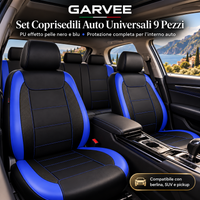 GARVEE Set Coprisedili Auto Universali 9 Pezzi in Pelle PU Nero e Blu con Cuciture, per Sedili Anteriori e Posteriori, Berlina, SUV e Pickup