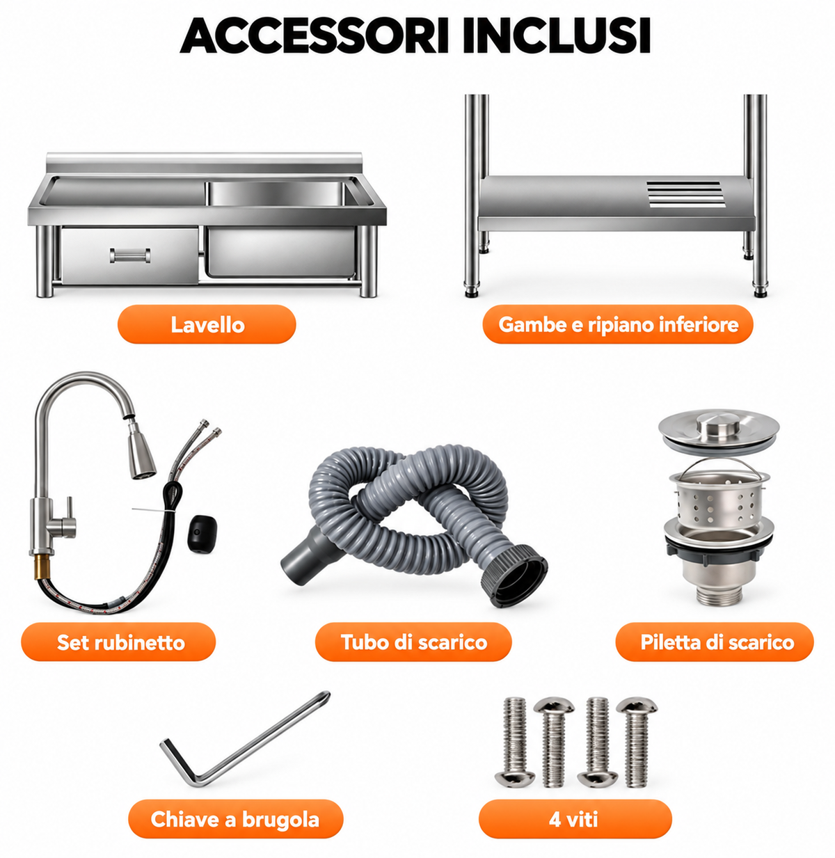 Garvee Lavello in Acciaio Inox Multifunzionale con Rubinetto Estraibile, Cassetto Sinistro, 99x36x84CM, Ideale per Lavanderia e Garage, Acciaio Inox