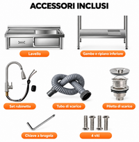 Garvee Lavello in Acciaio Inox Multifunzionale con Rubinetto Estraibile, Cassetto Sinistro, 99x36x84CM, Ideale per Lavanderia e Garage, Acciaio Inox