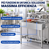 Garvee 76x40x101 cm Lavello Professionale Autoportante in Acciaio Inox con Banco da Lavoro Ripiano e Rubinetto Girevole
