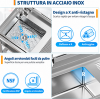 Garvee Lavello Commerciale Autoportante 100 cm in Acciaio Inox, Vasca Singola con Sgocciolatoio, Rubinetto 360° e Doppio Ripiano