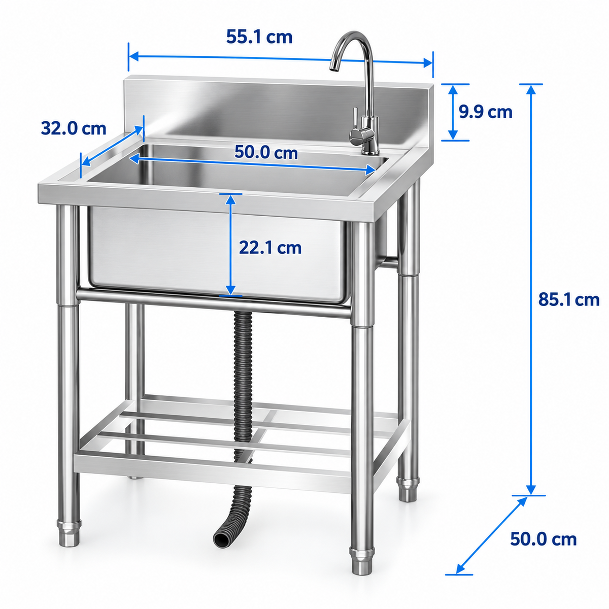 Garvee Lavello Utility Acciaio Inox Singola Vasca con Scolapiatti e Rubinetto Fatturabile per Cucina Commerciale e Garage 50x55x85 cm Resistente alla Corrosione