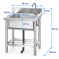 Garvee Lavello Utility Acciaio Inox Singola Vasca con Scolapiatti e Rubinetto Fatturabile per Cucina Commerciale e Garage 50x55x85 cm Resistente alla Corrosione