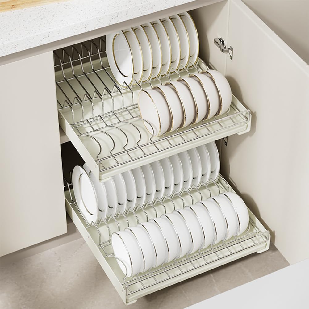 GARVEE Scolapiatti espandibile 42 cm Cassetto telescopico in acciaio inox per cucina e dispensa, argento, salvaspazio