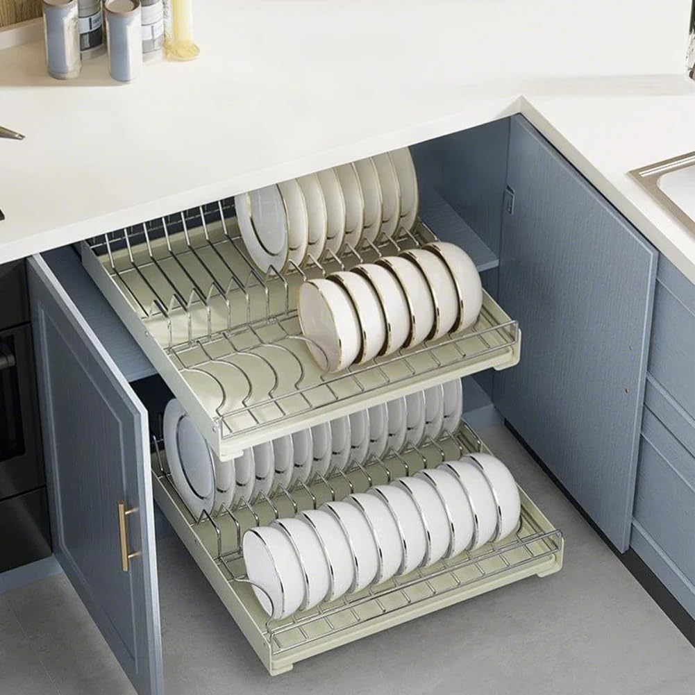 GARVEE Scolapiatti espandibile 42 cm Cassetto telescopico in acciaio inox per cucina e dispensa, argento, salvaspazio