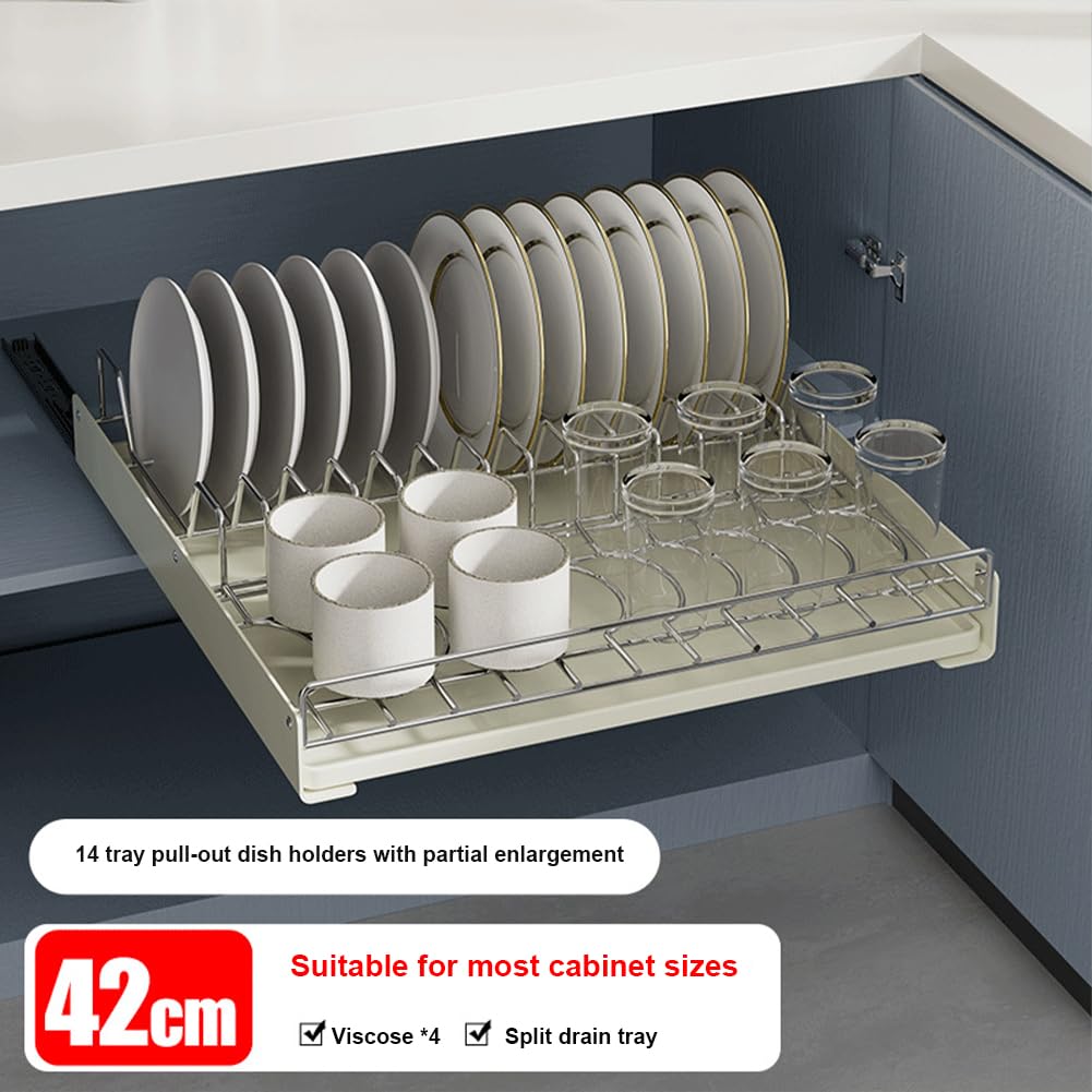 GARVEE Scolapiatti espandibile 42 cm Cassetto telescopico in acciaio inox per cucina e dispensa, argento, salvaspazio