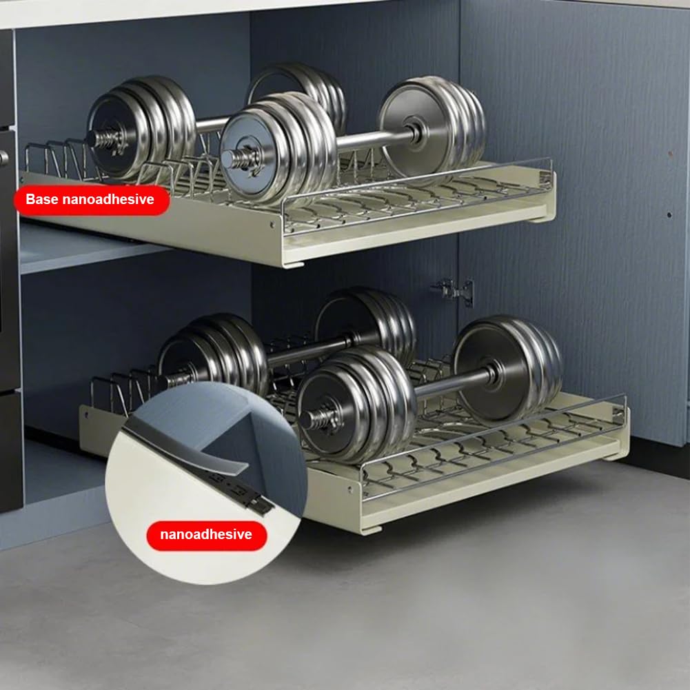 GARVEE Scolapiatti espandibile 42 cm Cassetto telescopico in acciaio inox per cucina e dispensa, argento, salvaspazio