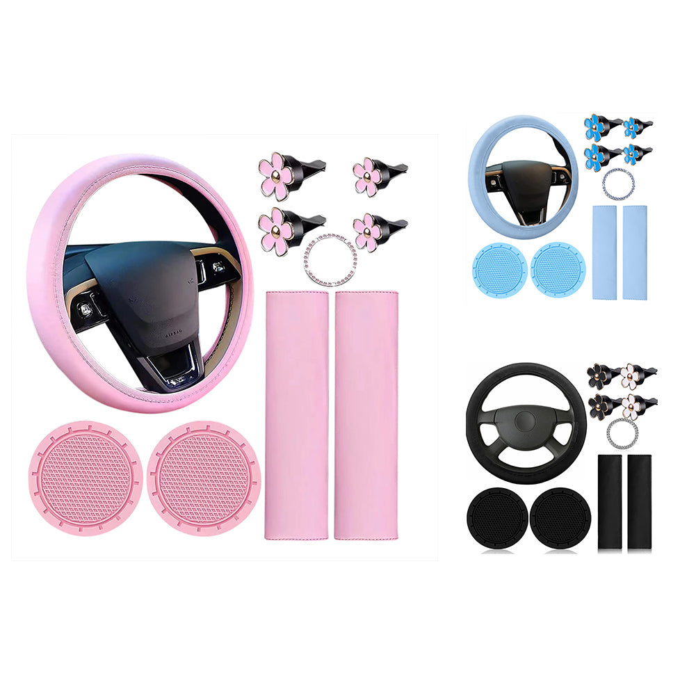 Garvee Set 10 Accessori Interni Auto Coprivolante Pelle Sintetica Blu 37-39 cm Comfort e Stile